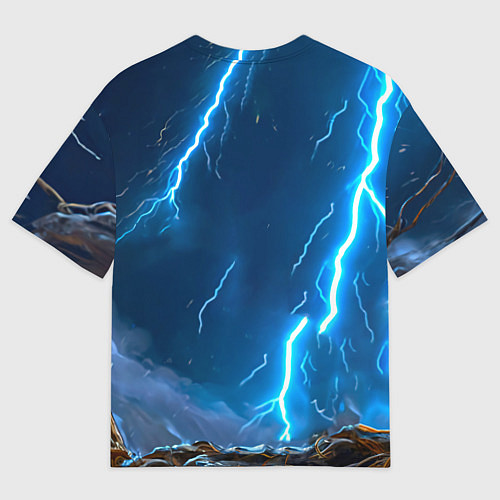 Мужская футболка оверсайз Пеликан и молния / 3D-принт – фото 2