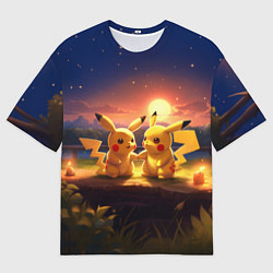 Мужская футболка оверсайз Пикачу - день святого Валентина