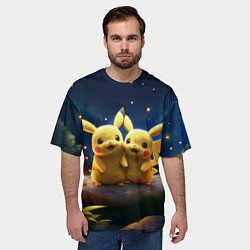 Футболка оверсайз мужская Пикачу и огоньки в небе, цвет: 3D-принт — фото 2
