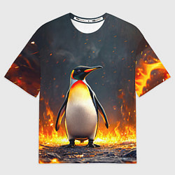 Мужская футболка оверсайз Пингвин в огне
