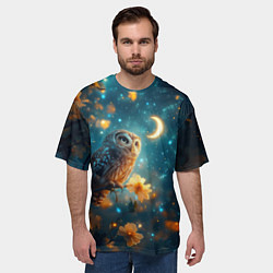 Футболка оверсайз мужская Сова смотрит на месяц, цвет: 3D-принт — фото 2