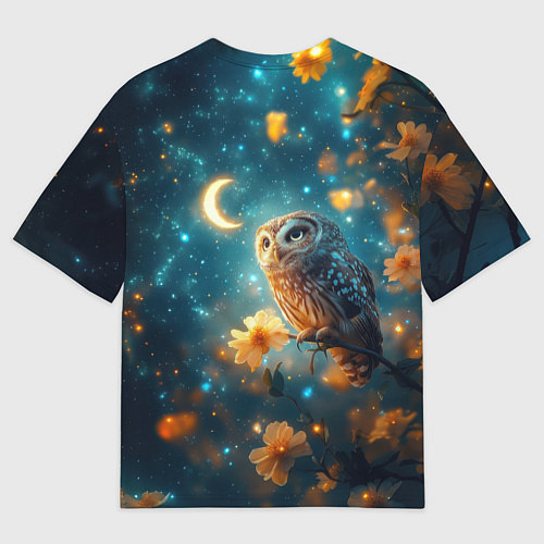 Мужская футболка оверсайз Сова смотрит на месяц / 3D-принт – фото 2