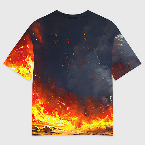 Мужская футболка оверсайз Страус эму в огне / 3D-принт – фото 2