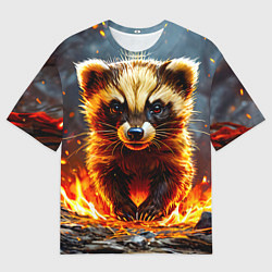 Мужская футболка оверсайз Енот в огне