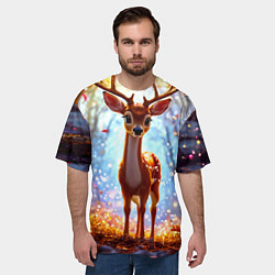 Футболка оверсайз мужская Олень в искристом лесу, цвет: 3D-принт — фото 2