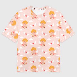 Футболка оверсайз мужская Паттерн с милыми купидонами и крылатыми сердечками, цвет: 3D-принт
