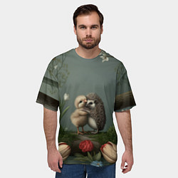 Футболка оверсайз мужская Ежик и цыпленок обнимаются, цвет: 3D-принт — фото 2