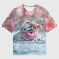 Мужская футболка оверсайз Милые щенята с сердечком