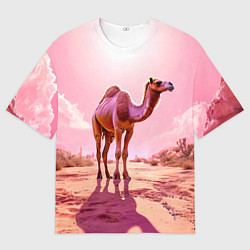 Мужская футболка оверсайз Верблюд в розовой пустыне