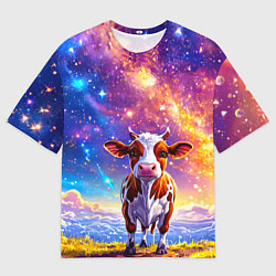 Мужская футболка оверсайз Коровка и звездное небо