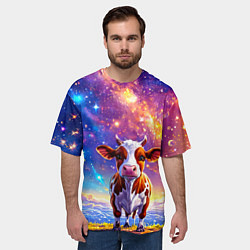Футболка оверсайз мужская Коровка и звездное небо, цвет: 3D-принт — фото 2