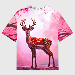 Мужская футболка оверсайз Олень в розовом свете