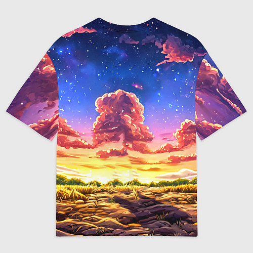 Мужская футболка оверсайз Буйвол в звездной ночи / 3D-принт – фото 2