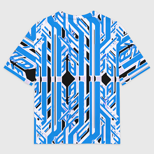 Мужская футболка оверсайз Бело-синие техно полосы на чёрном фоне / 3D-принт – фото 2