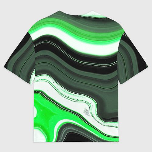 Мужская футболка оверсайз Волнистые горизонтальные чёрно-зелёные полосы на б / 3D-принт – фото 2
