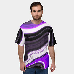 Футболка оверсайз мужская Волнистые горизонтальные чёрно-фиолетовые полосы н, цвет: 3D-принт — фото 2
