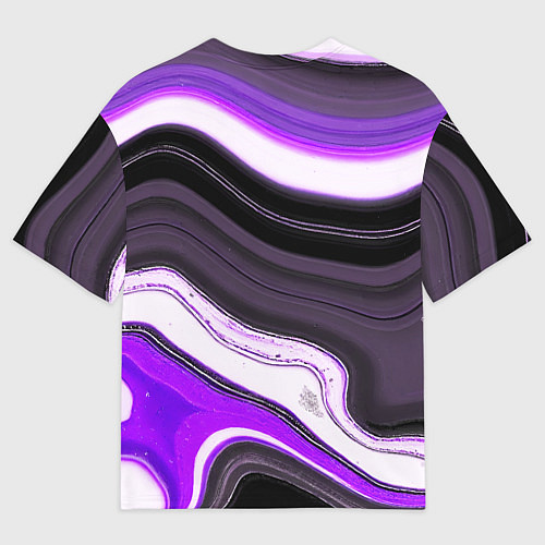 Мужская футболка оверсайз Волнистые горизонтальные чёрно-фиолетовые полосы н / 3D-принт – фото 2