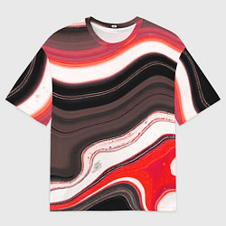 Футболка оверсайз мужская Волнистые горизонтальные чёрно-красные полосы на б, цвет: 3D-принт