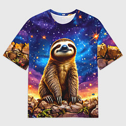 Футболка оверсайз мужская Ленивец и звездное небо, цвет: 3D-принт