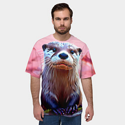 Футболка оверсайз мужская Выдра в розовом цвете, цвет: 3D-принт — фото 2
