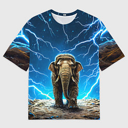 Мужская футболка оверсайз Мамонт и разряды молний