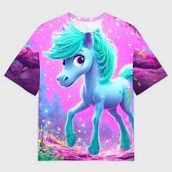 Мужская футболка оверсайз Бирюзовая лошадка