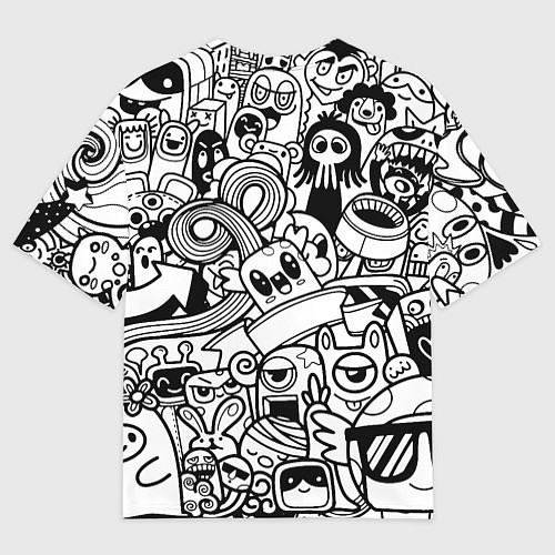 Мужская футболка оверсайз Black and white doddle monsters / 3D-принт – фото 2