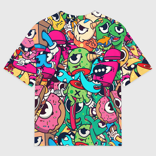 Мужская футболка оверсайз Color doodle monsters / 3D-принт – фото 2