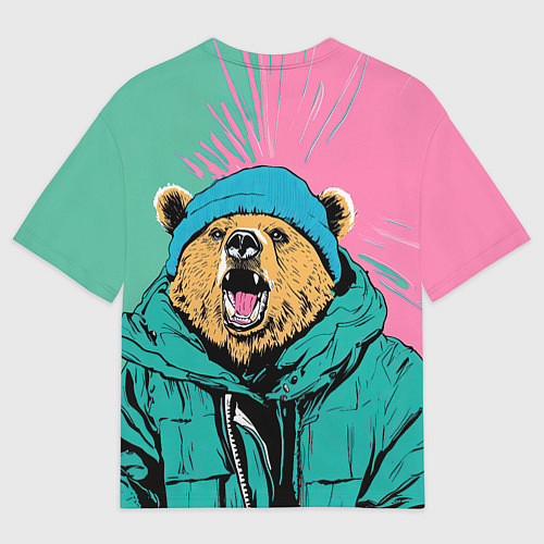 Мужская футболка оверсайз Злой медведь в зимней одежде / 3D-принт – фото 2