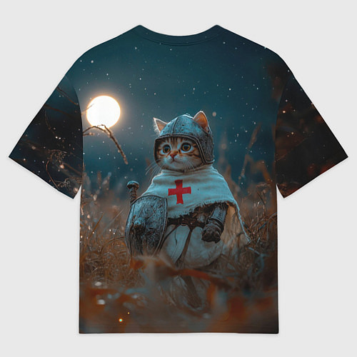 Мужская футболка оверсайз Kingdom Come Deliverance 2 рыцарь котенок / 3D-принт – фото 2