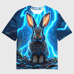 Футболка оверсайз мужская Заяц в разрядах молний, цвет: 3D-принт