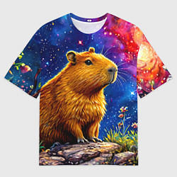 Футболка оверсайз мужская Капибара и звездная ночь, цвет: 3D-принт