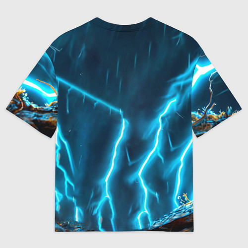 Мужская футболка оверсайз Лиса и молния / 3D-принт – фото 2