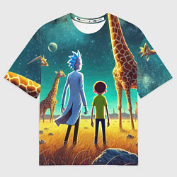 Футболка оверсайз мужская Рик и Морти на планете жирафов - нейроарт, цвет: 3D-принт