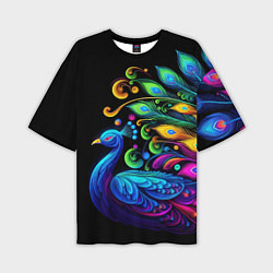 Футболка оверсайз мужская Neon peacock - art, цвет: 3D-принт