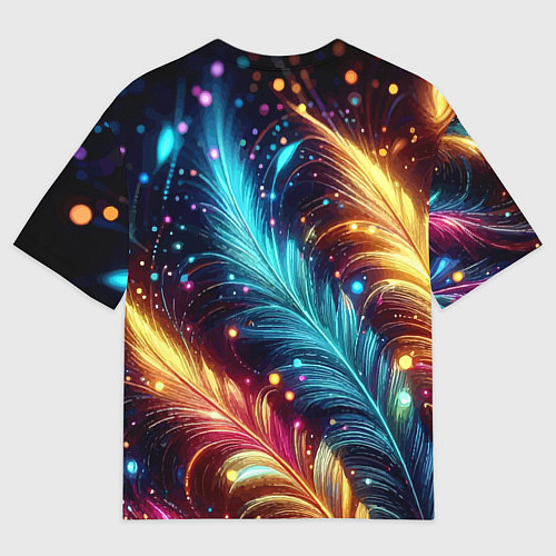Мужская футболка оверсайз Неоновые разноцветные перья / 3D-принт – фото 2