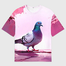 Мужская футболка оверсайз Голубь в розовом