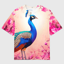 Футболка оверсайз мужская Павлин на розовом, цвет: 3D-принт
