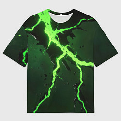 Футболка оверсайз мужская Зеленая неоновая молния, цвет: 3D-принт