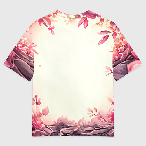 Мужская футболка оверсайз Кукушка в розовых цветах / 3D-принт – фото 2