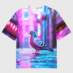 Мужская футболка оверсайз Голубь в ярком городе