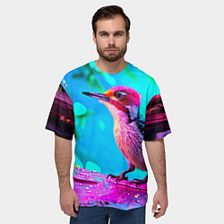 Футболка оверсайз мужская Дятел и яркий пейзаж, цвет: 3D-принт — фото 2