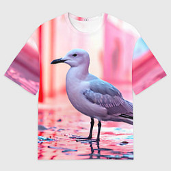 Мужская футболка оверсайз Чайка на розовом