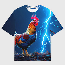 Мужская футболка оверсайз Петух и молния
