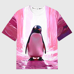 Мужская футболка оверсайз Пингвин в розовом