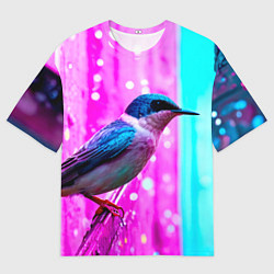 Футболка оверсайз мужская Ласточка на фиолетовой стене, цвет: 3D-принт