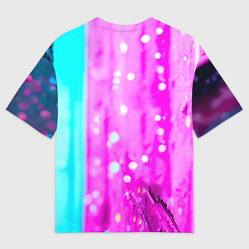 Мужская футболка оверсайз Ласточка на фиолетовой стене / 3D-принт – фото 2