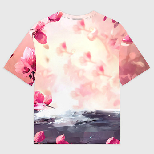 Мужская футболка оверсайз Снегирь в цветах / 3D-принт – фото 2