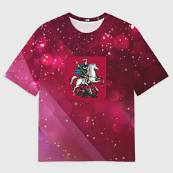 Футболка оверсайз мужская Герб Москвы на розовом фоне, цвет: 3D-принт