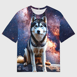 Футболка оверсайз мужская Лайка и космос, цвет: 3D-принт